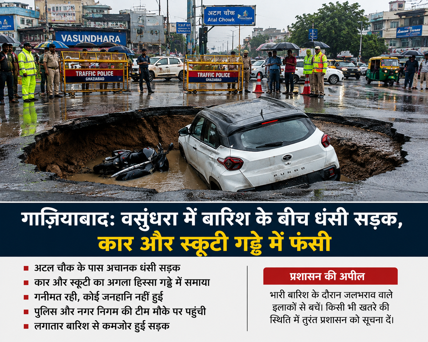 गाज़ियाबाद वसुंधरा सड़क धंसी